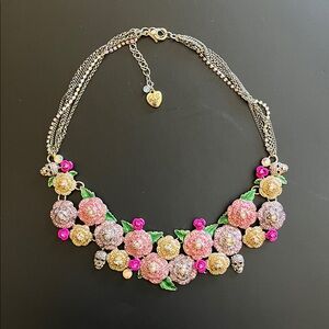 Vintage Floral Statement Necklace with Pink and Gold Accents Excellent Cond